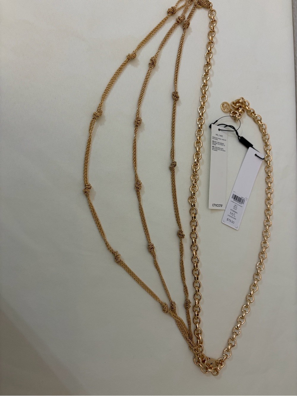 Chico's Gold Layered Knot & Chain Necklace